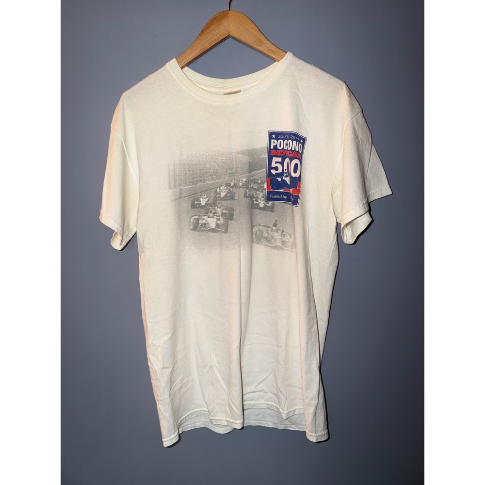 Gildan Pocono IndyCar 500 Racing T-Shirt Mens Medium White‎ 2014 Sunoco Graphic